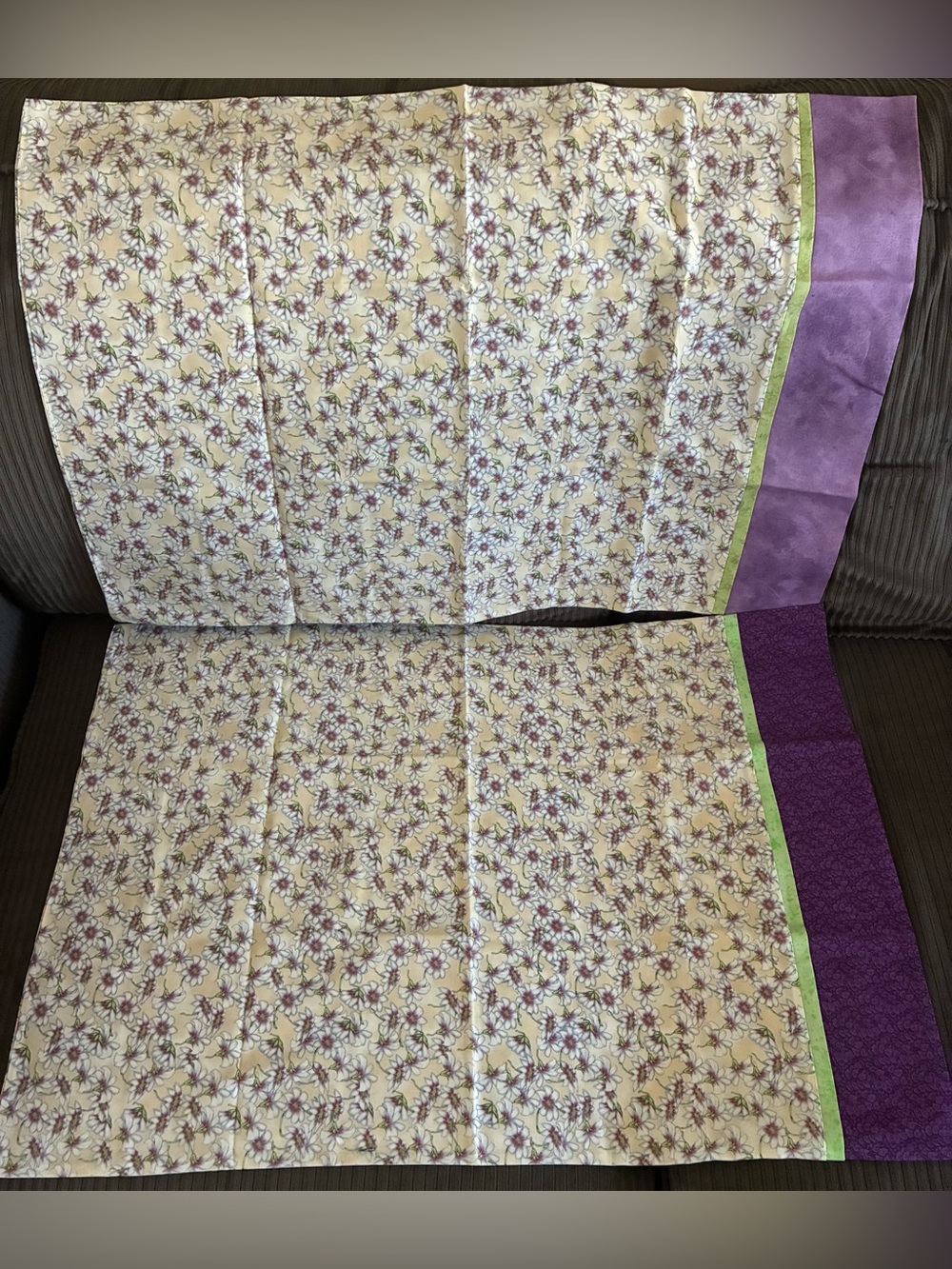 Lot of 2 VTG Floral Pillowcases with Purple and Green Trim Pillow Case Cover